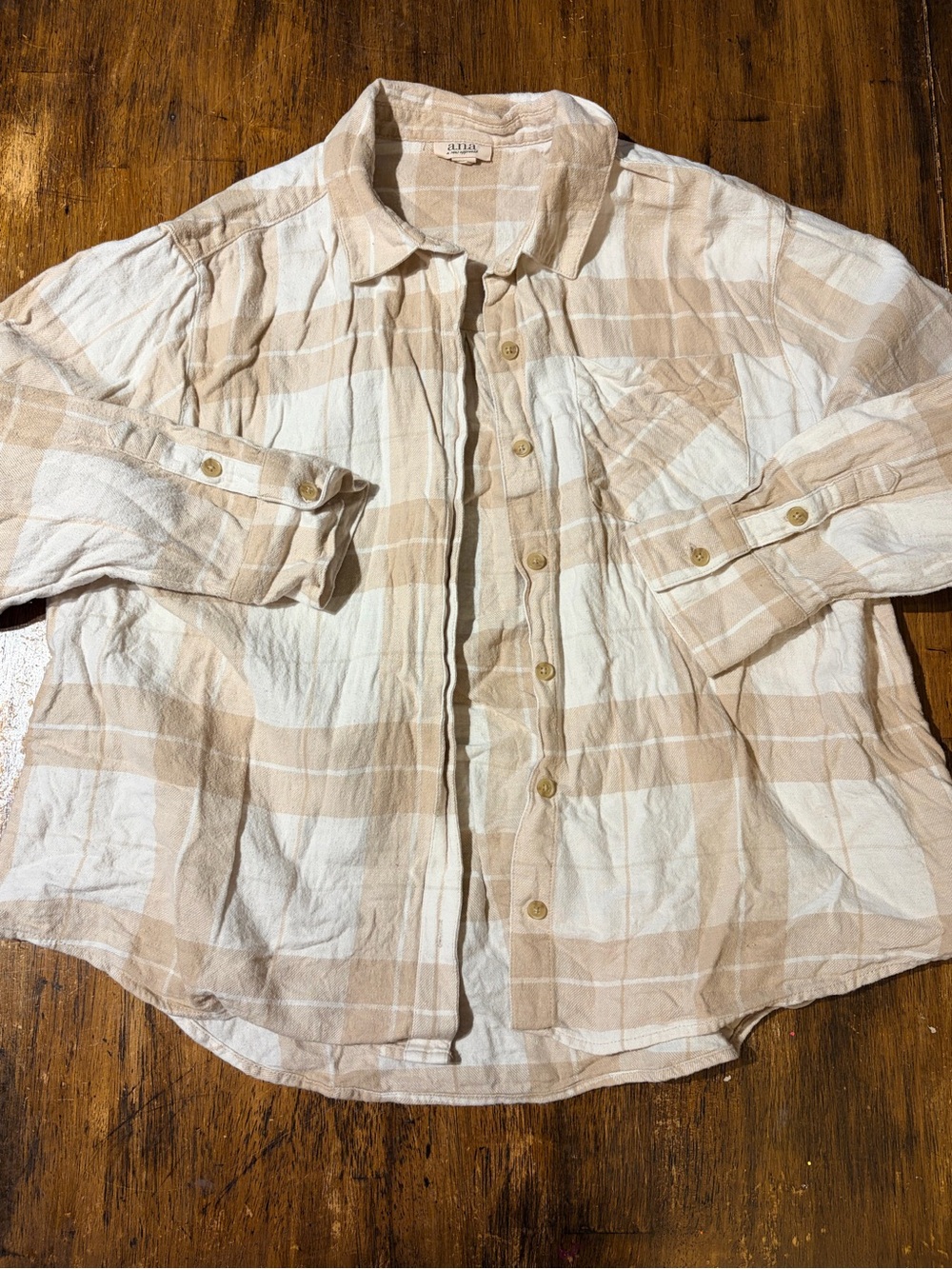 a.n.a Beige and White Plaid Button-Front Shirt Jacket